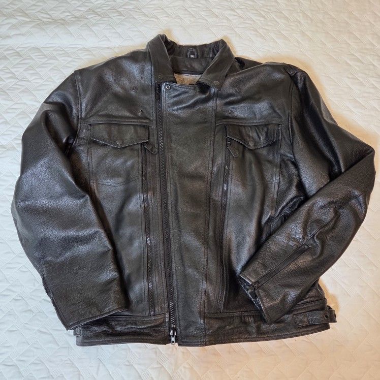 XElement Leather Motorcycle Jacket Mens Size 3XL Zip Out Liner Buckles