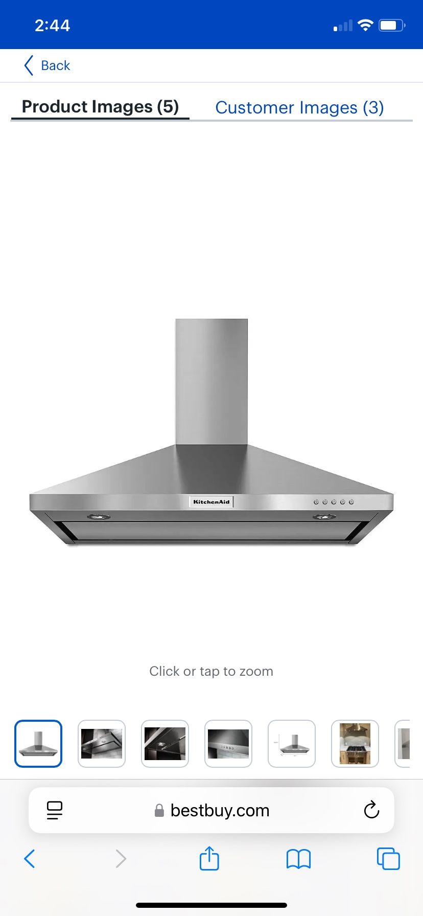 Kitchen Aid 30” & 36” Wall Mount Canopy Range Hood