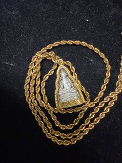 Thai Buddha Amulet Pendant Gold Rope Chain Necklace