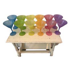 Lot (12) Rainbow Martini Cocktail Bar Glasses 6.5”H Colorful Party Entertaining 