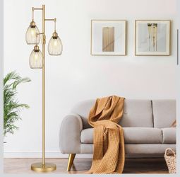 3-Light Gold Cage Floor Lamp