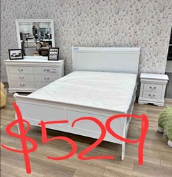 4pc Queen sleigh bed set (Queen Bed Frame, Dresser, mirror and nightstand)