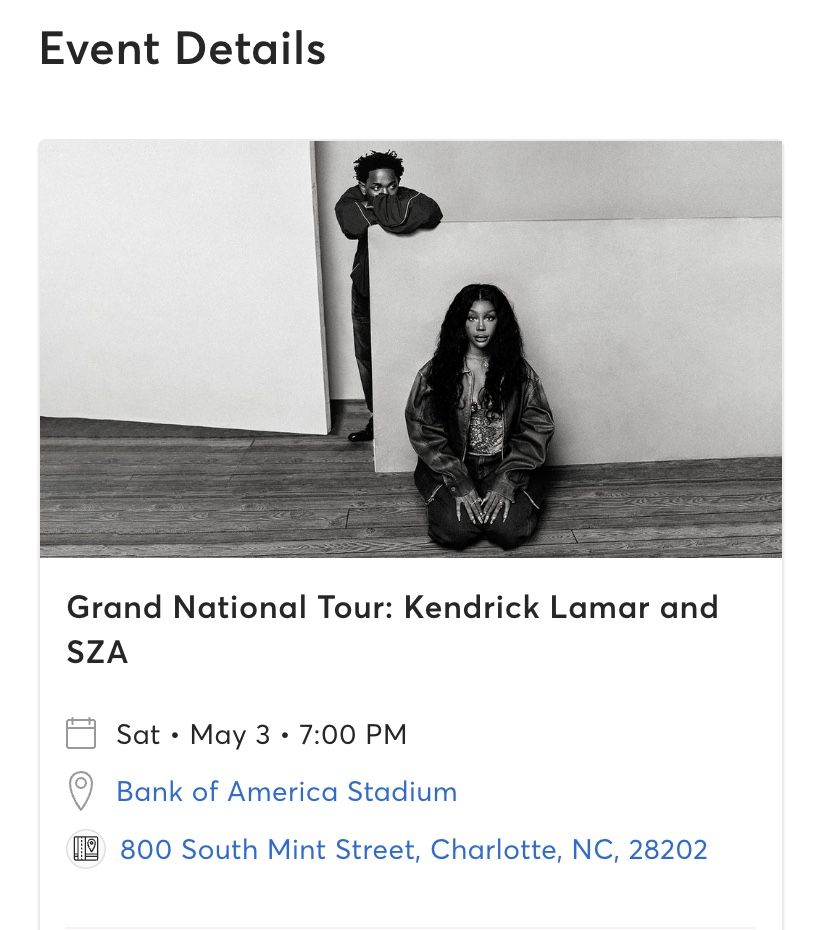 Floor Seat - 1 Ticket - SZA and Kendrick Lamar - May 3, 2025