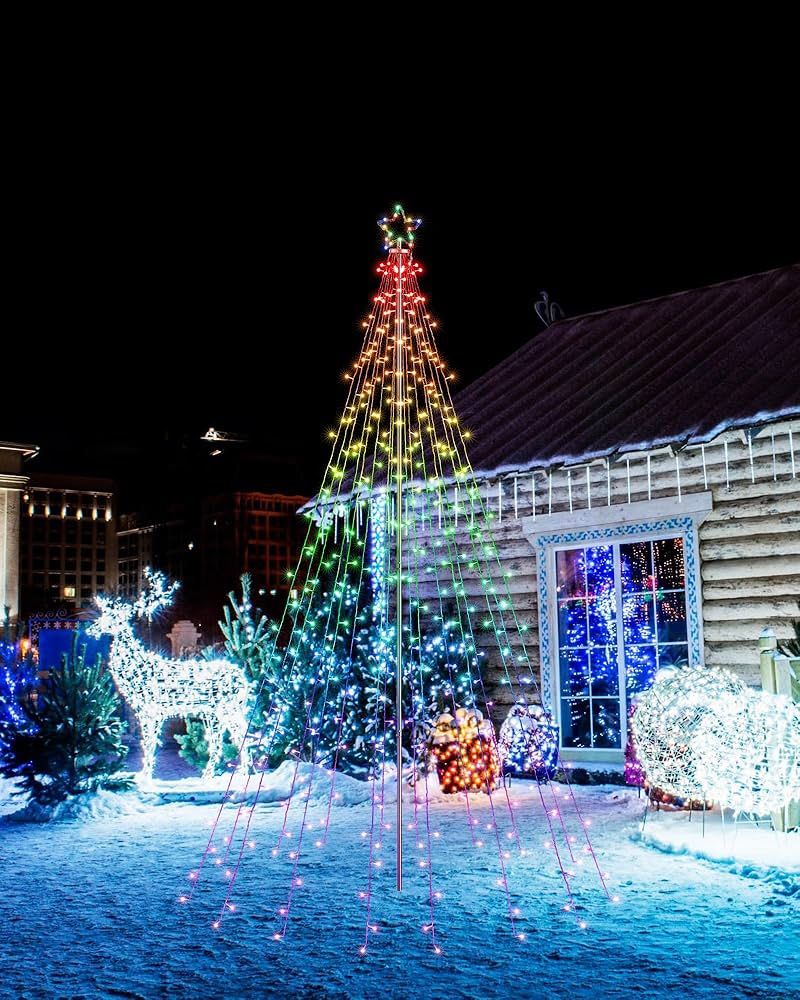 Lomotech RGB Changing Christmas Tree Lights – 3m 404 LEDs with 18cm Top, Waterproof Remote Control, Iron Pole, Holiday Tree Lights for Outdoor Christm