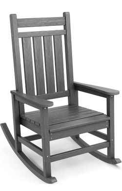 Assembled new Oversized Rocking Chair, Outdoor Rocking Chair for Adults, All Weather Resistant Porch Rocker for Lawn Garden, Grey