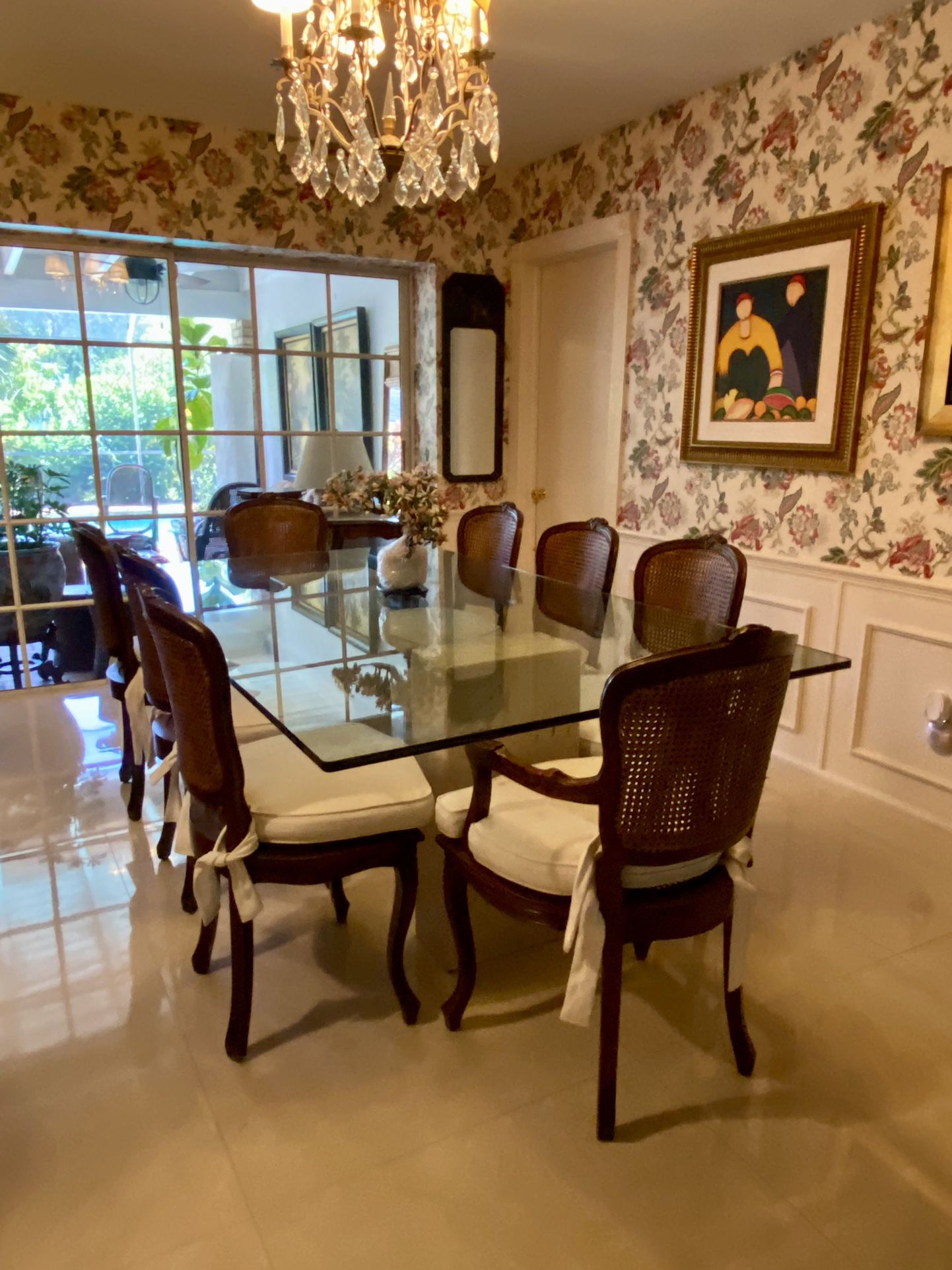 Exquisite Antique Dining Chairs With  Cane Back And Custom Cushions 