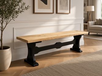 Rustic Black and Natural Solid Wooden Dining Room/ Entry Way Bench! Good condition!  59.5x13x17.5in