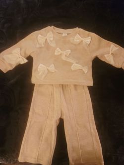 Girls Ribbed Bow Two-Piece Outfit Set