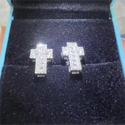 Luxury S925 Lab Grown Moissanite Diamond Cross Iced Out VVS Hip Hop Earrings