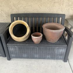 3 Clay Pots 2 Large 1 Small Mexican Or Indian Pottery
