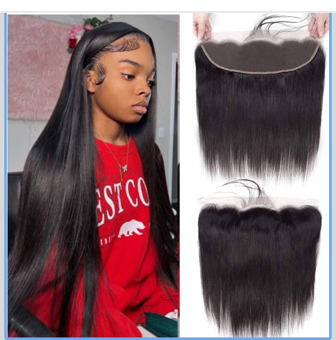 13x4 Lace Frontal Closure 16 Inch Ear To Ear Free Part lace Closure Brazilian Silky Straight Frontal Human Hair Extension Pre-Plucked Frontals Natural