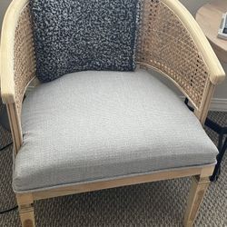 Cane Barrel Chair Antique  Reupholstered 