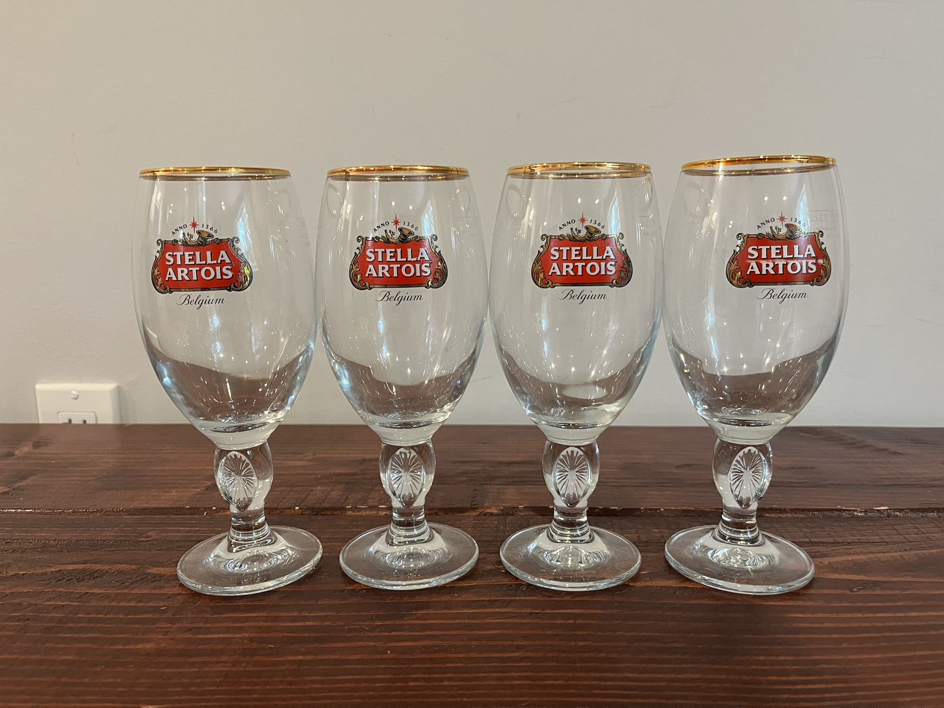 Stella Artois 40CL Gold Rimmed Beer Glass Cup Goblet Set 4 New