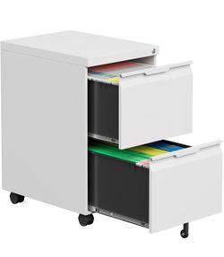 2 Drawer File Cabinet with Lock,Filing Cabinet for Home Office,Small Rolling for Legal/Letter/A4 File,Mobile Cabinets on Wheels Under Desk -White Bran
