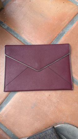 Burgundy deep red Rebecca minkoff clutch purse envelope silver gold