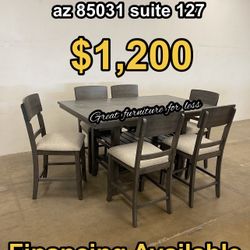 7 Pcs Dining Table Set Grey Wood Brand New