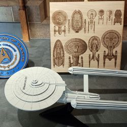 Laser cut starship Enterprise & placks