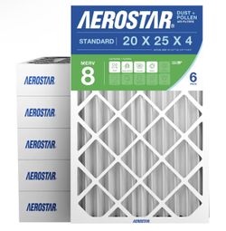 Aerostar 20x25x4 MERV 8 Air Filter, 6 Count, ACTUAL SIZE (19.50 x 24.50 x 3.75) HVAC, Furnace Filter for Allergies, Dust, Pet Dander & Smoke (MPR 1500