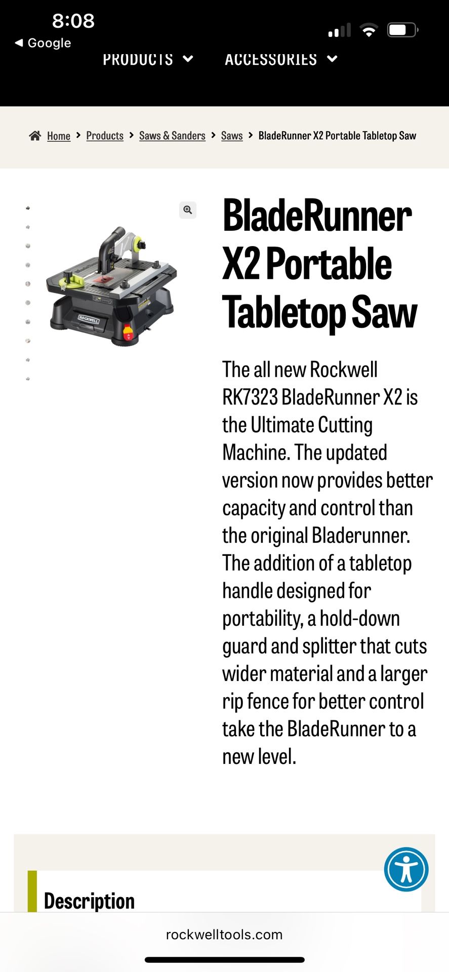 Rockwell BladeRunner X2 Portable Tabletop Saw (model number RK7323)