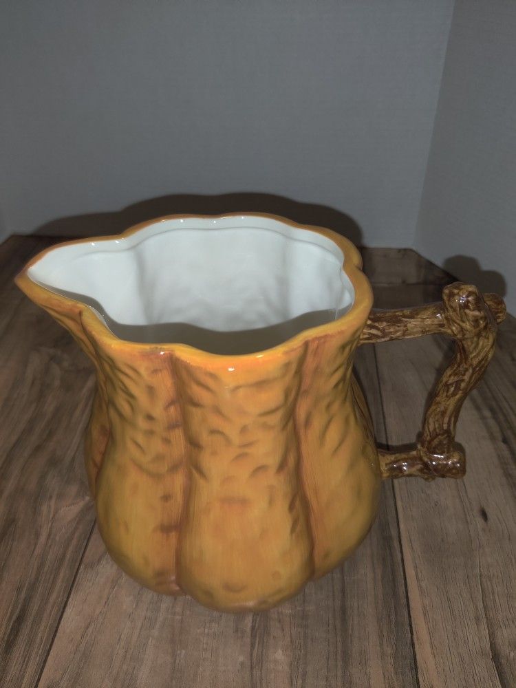 Bella Casa By Ganz Ceramic Pumpkin Fall Style Pitcher 7'in Tall. Has some wear from age and storage. Sold as is.