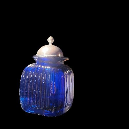 Cobalt Blue Glass Cookie Jar With Metal Lid