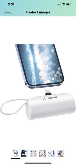 Small Portable Charger for iPhone, 5000mAh Mini Power Bank with Built-in Cable/Metal Stand, Cute Battery Pack Compatible with iPhone 14/14 Plus/Pro Ma