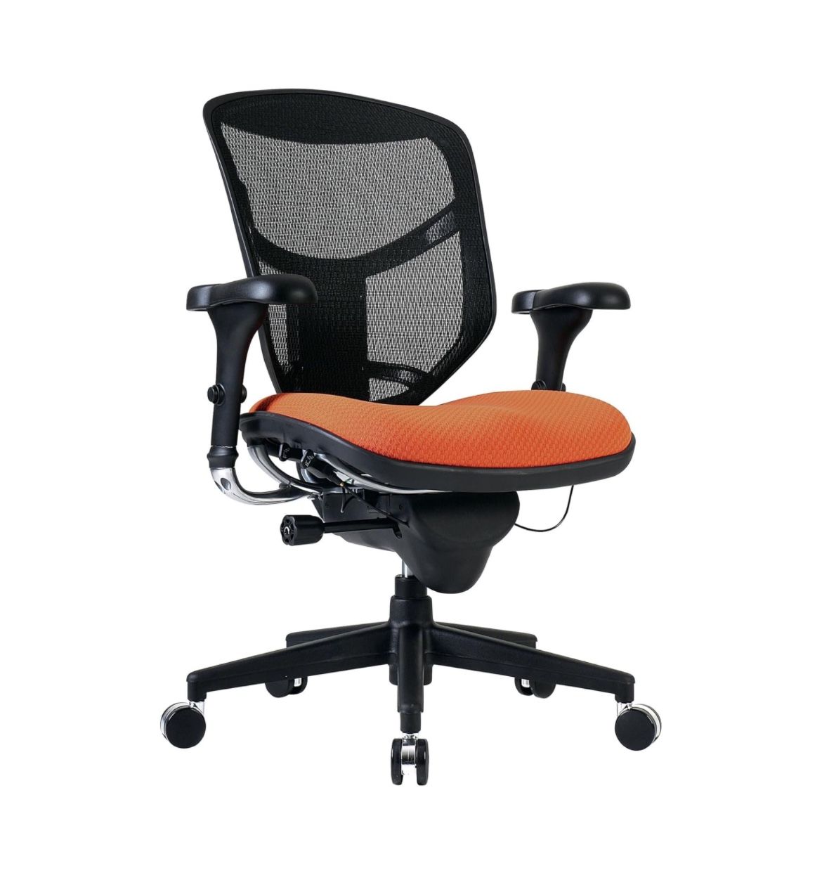 WorkPro® Quantum 9000 Series Ergonomic Mesh/Premium Fabric Mid-Back Chair, Black/Tangerine, BIFMA Compliant