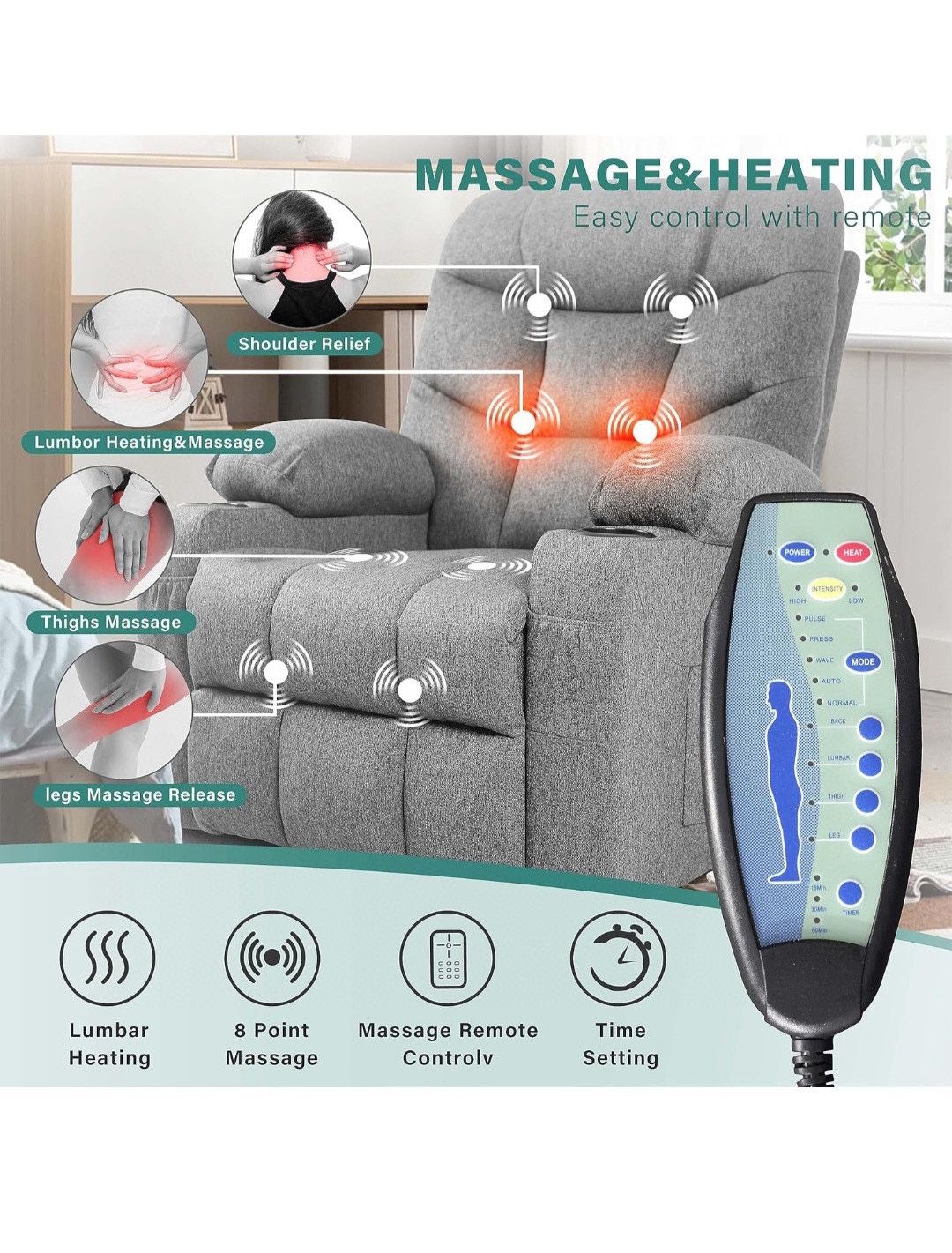 Swivel Rocker Recliner Chairs, Massage Recliner, Power Recliner, Recliner Chair, with Massage and Heat,360 Degree Swivel Recliners,Cup Holder, USB Por