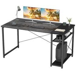 Wood Table For Computer 47 Inches Black With Shelves 