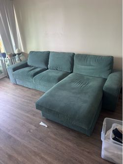 Teal Corduroy Sofa w/ Chaise Lounge