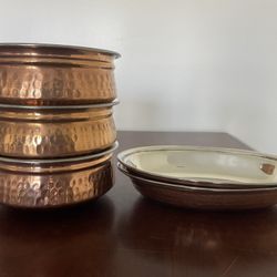 Copper serving handing bowls 5 piece