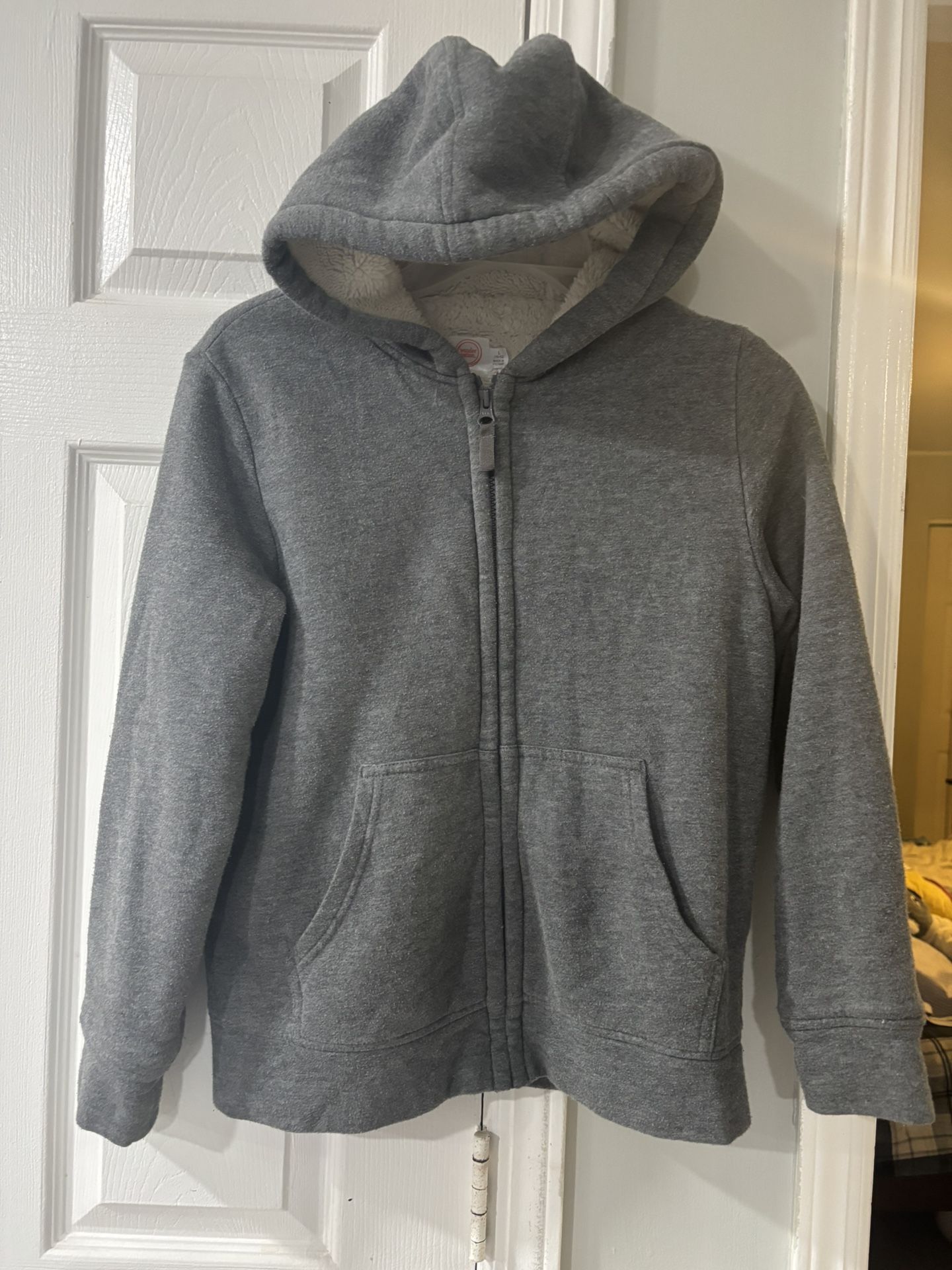 Sherpa-Lined Zip Hoodie – Kids L (10-12) – Gray
