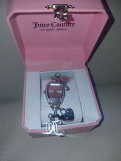 Juicy Couture Tonneau Charm Watch Crystal Bezel Silver Pink Box Y2K ExcellentJuicy Couture Tonneau Charm Watch Crystal Bezel Silver Pink Box Y2K Excel