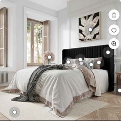 New - Amolife Full Size Velvet Upholstered Bed with Wingback Headboard, Black