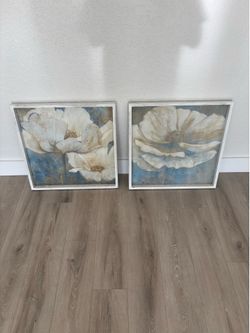 2 Framed Flower Art Pieces 24x24