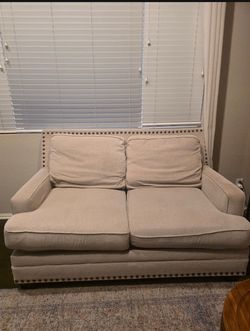 Beige Fabric Loveseat with Nailhead Trim -Ashley