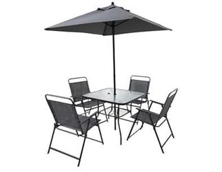 Assembled New Outdoor 6 Piece Patio Dining Set w/ Umbrella Outdoor Table and 4 Folding Chairs 
