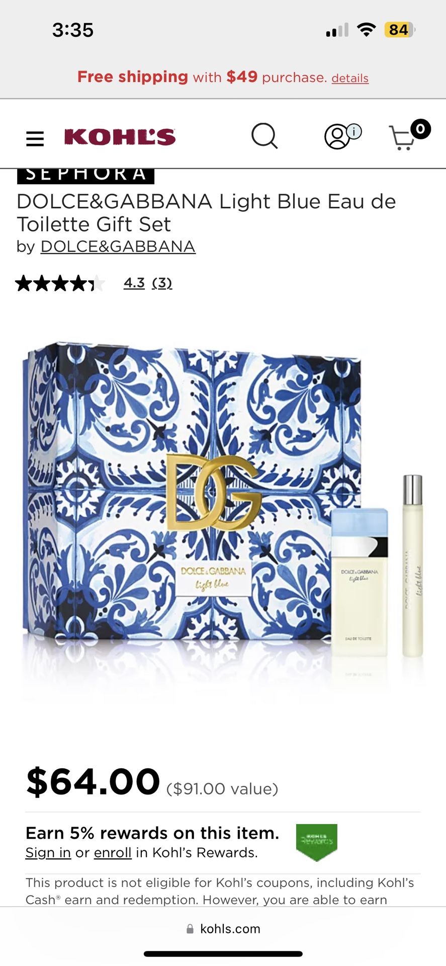 Kohls dolce and gabbana light online blue