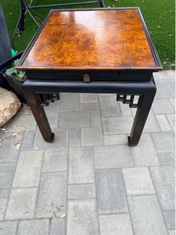 Ethan Allen Mid Century Burl Elm Oriental Style End Table