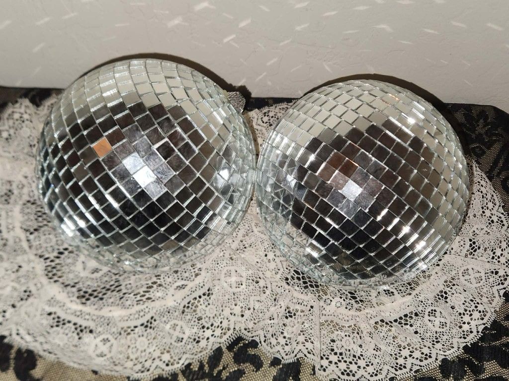 X2 MIRROR SILVER CHROME MINI DISCO BALL DECOR