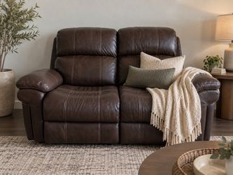 Dark Brown Leather Reclining Loveseat