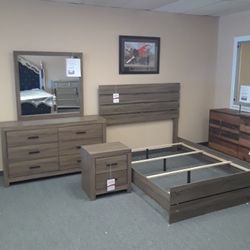 Four Piece, Queen Bedroom Set With Queen, Bed Frame, Dresser Mirror, And Nightstand On Sale Now Dont Miss