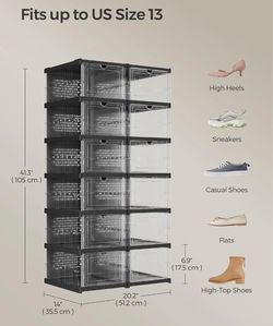 SONGMICS Foldable Shoe Boxes 6-Tier Stackable Storage Organizer Set of 2 - Black