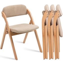 673 Folding Chairs with Cushion Padded Foldable Chiars 4 Pack - Wooden Dining Fold Seat with Removable Cover Extra Chair for Guests Kitchen Office Wed