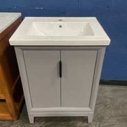 24” Grey Solid Wood Bathroom Vanity With Ceramic Top (V1266)