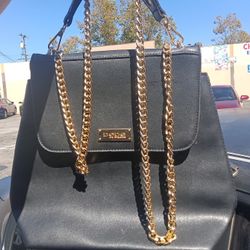 Bebe Black and Gold Shoulder Bag with Chain Strap