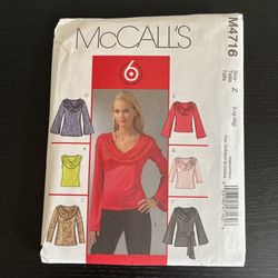 McCall’s Sewing Pattern M4716 Size L - XL Tops Flower Tunics Sash 2004