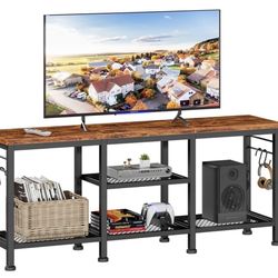 Stand for TVs up to 55 Inch, Entertainment Center with Open Storage Shelves, TV Media Console Table with Soundbar Shelf for Living Room, Bedroom, Rust