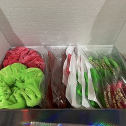 45 Piece 80s 90s Inspired Wicked Party Decorations Pink Green Silk Scrunchies, Heart Sunglasses, Bracelets, Star Earrings, Face Gems/stickers