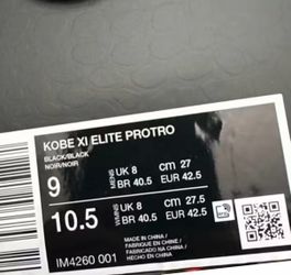 Kobe XI protro black/black/gold new size 9